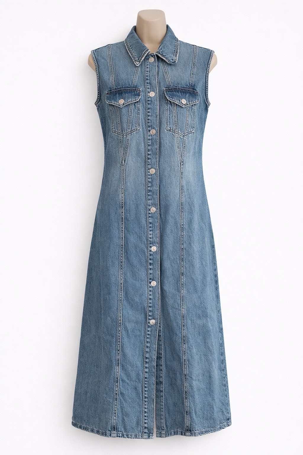 EX Zara Mid Blue Denim Sleeveless Dress Sizes XS, S, M, L, 2XL SEE MEASUREMENTS