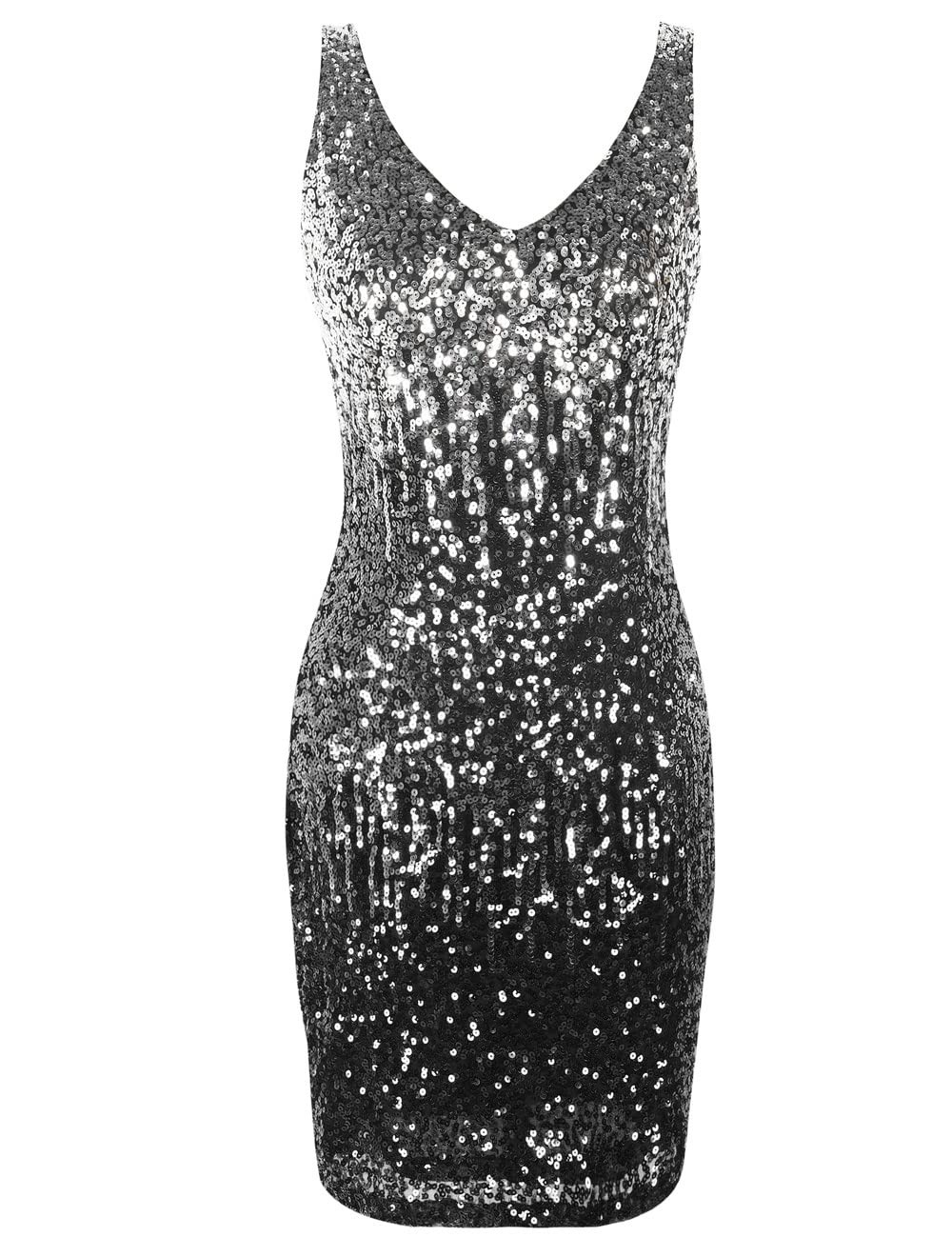 PrettyGuide Women’s Sequin Cocktail Dress V Neck Bodycon Glitter Party Dress XL