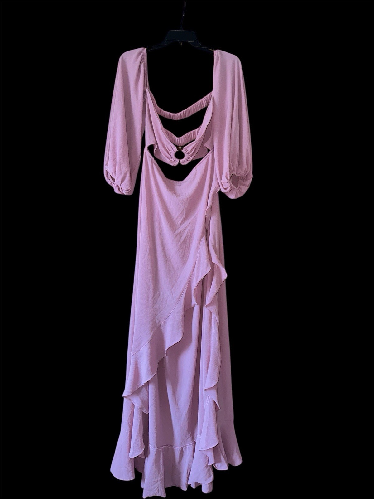 Shien Dusty Pink Off Shoulder Cut Out Ruffle Trim Split Dress Women’s Size Large