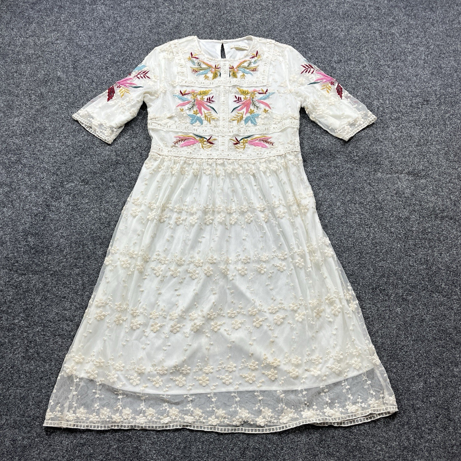 Pando Grove Roolee Embroidered Lace Floral Dress Womens Medium White Cottagecore