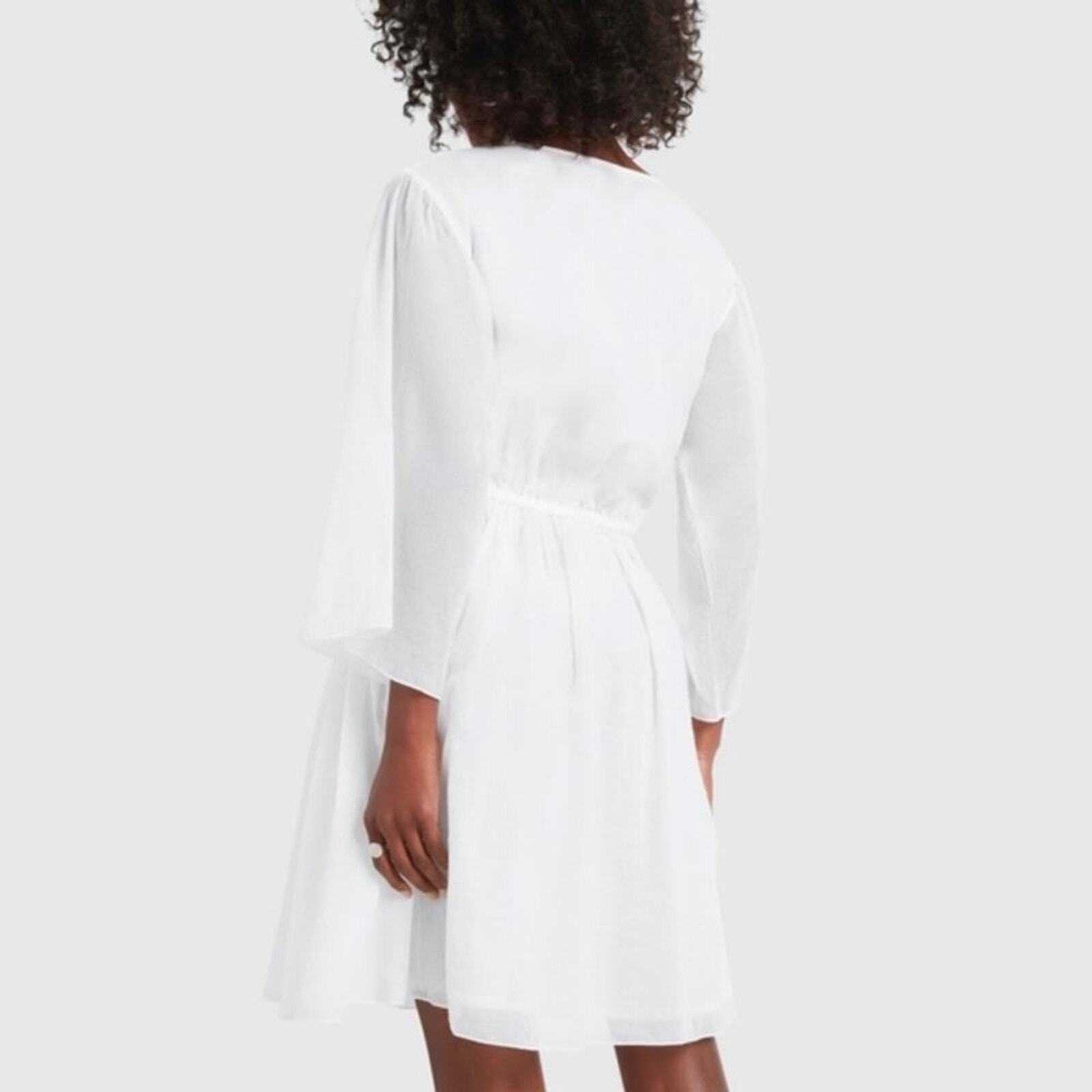 NWT ATM Anthony Thomas Melillo White Crinkle Cotton V-Neck Dress Sz. Small
