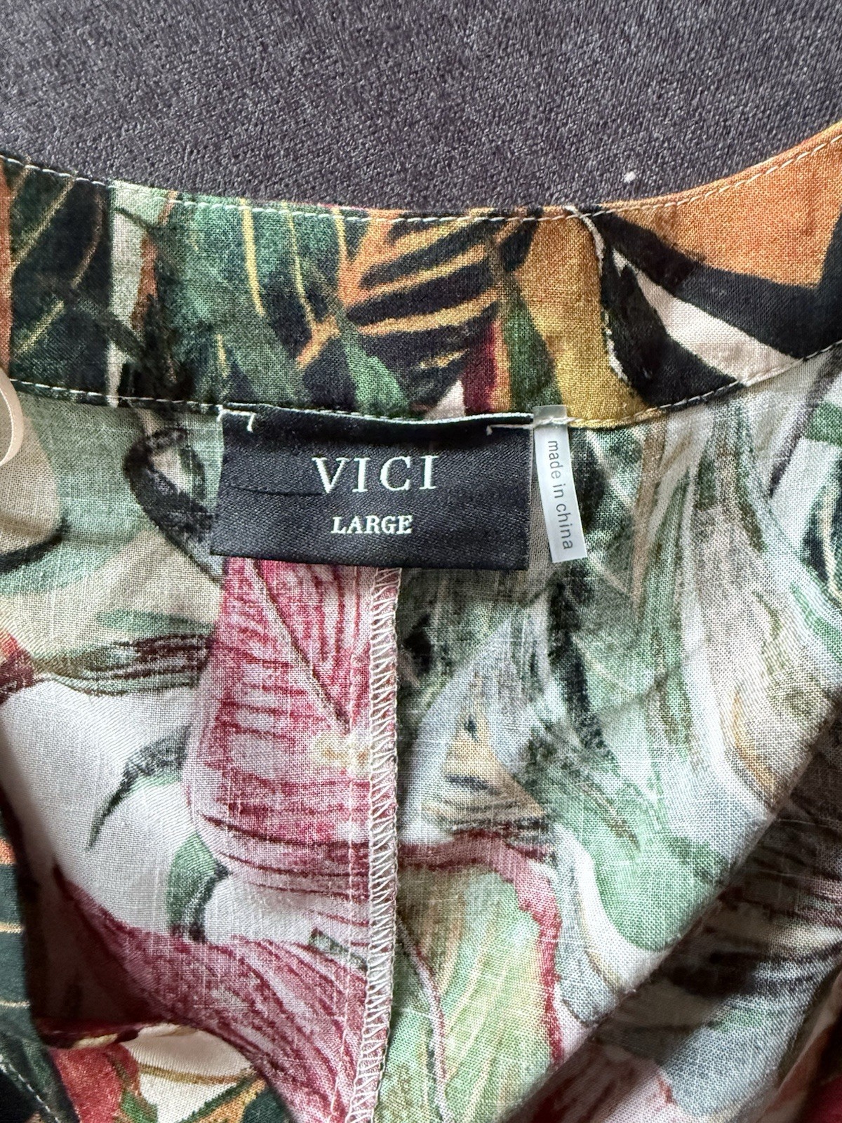 VICI Multicolor Tropical Floral V-Neck Tie Waist Romper Women L Rayon Linen