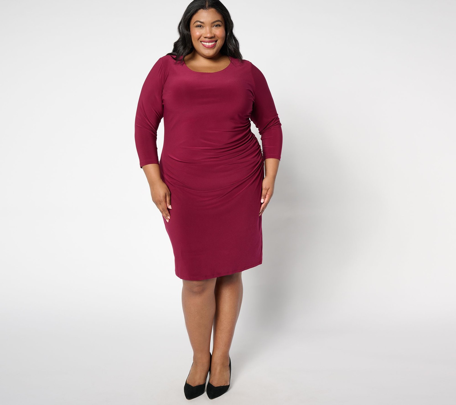 Dennis Basso Regular Italia Knit Ruched Dress Wine S New