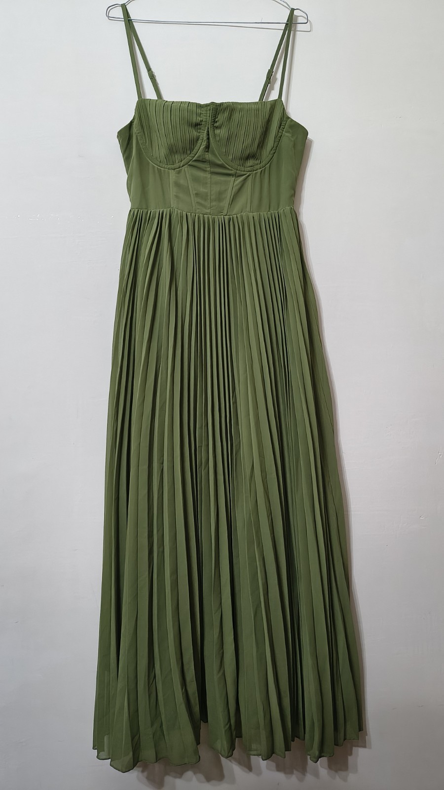 Green Pleated Evening Dress
