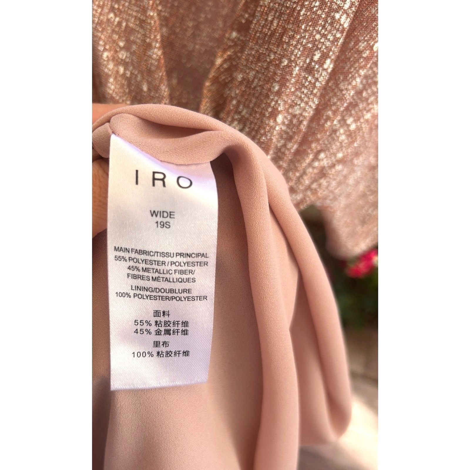 IRO Paris Lamé Ruffled Metallic Rose Gold Shimmer Mini Dress French Size 40 L