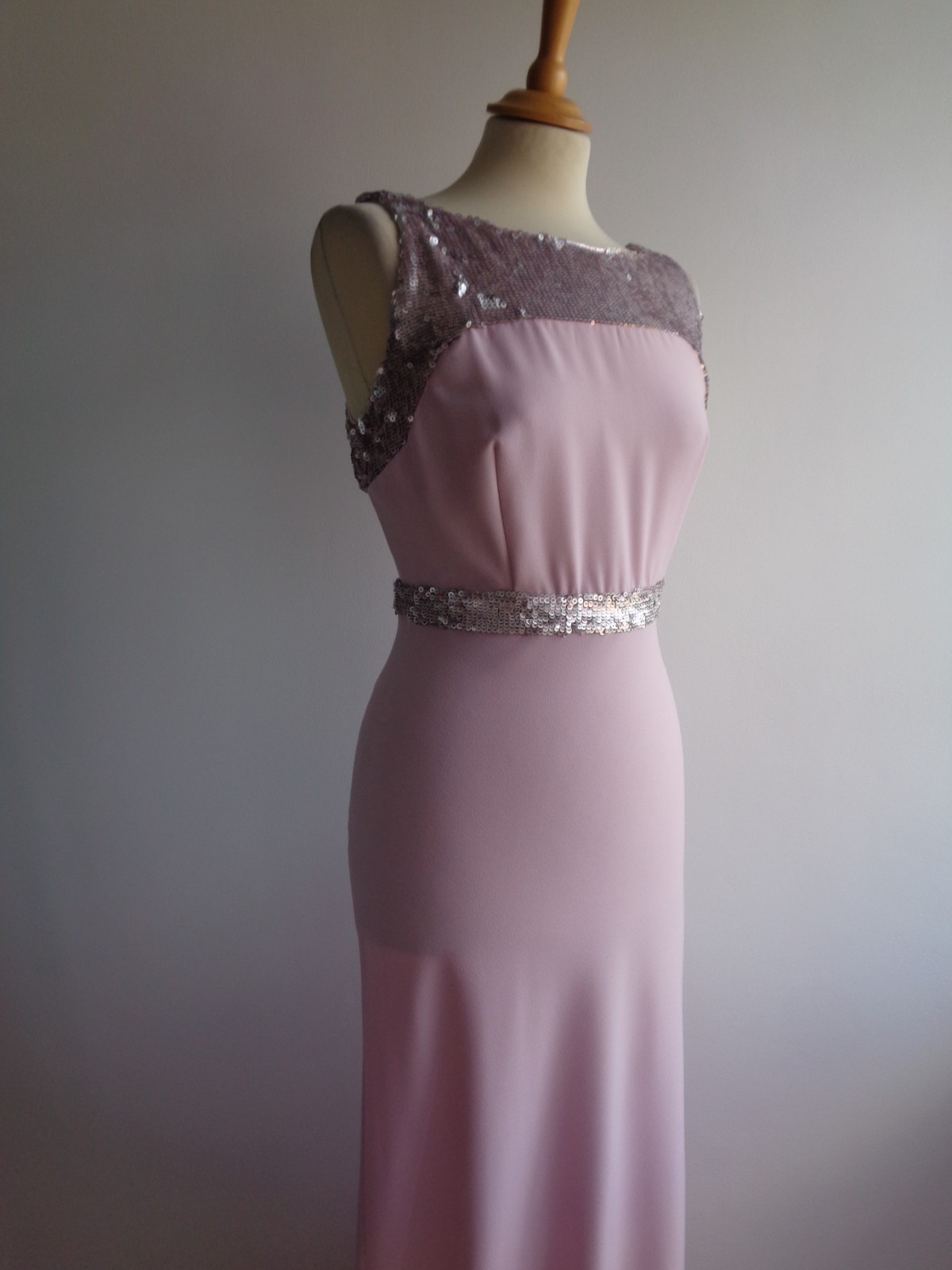 V Very pink silver sequined evening dress full length ballgown prom party UK10
