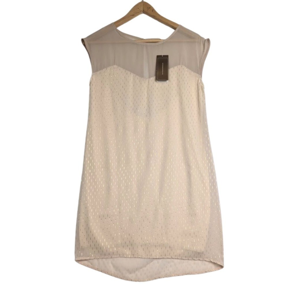 Francescas Collection Ivory and gold sheer panel dress sz SM tag price $48 NWT