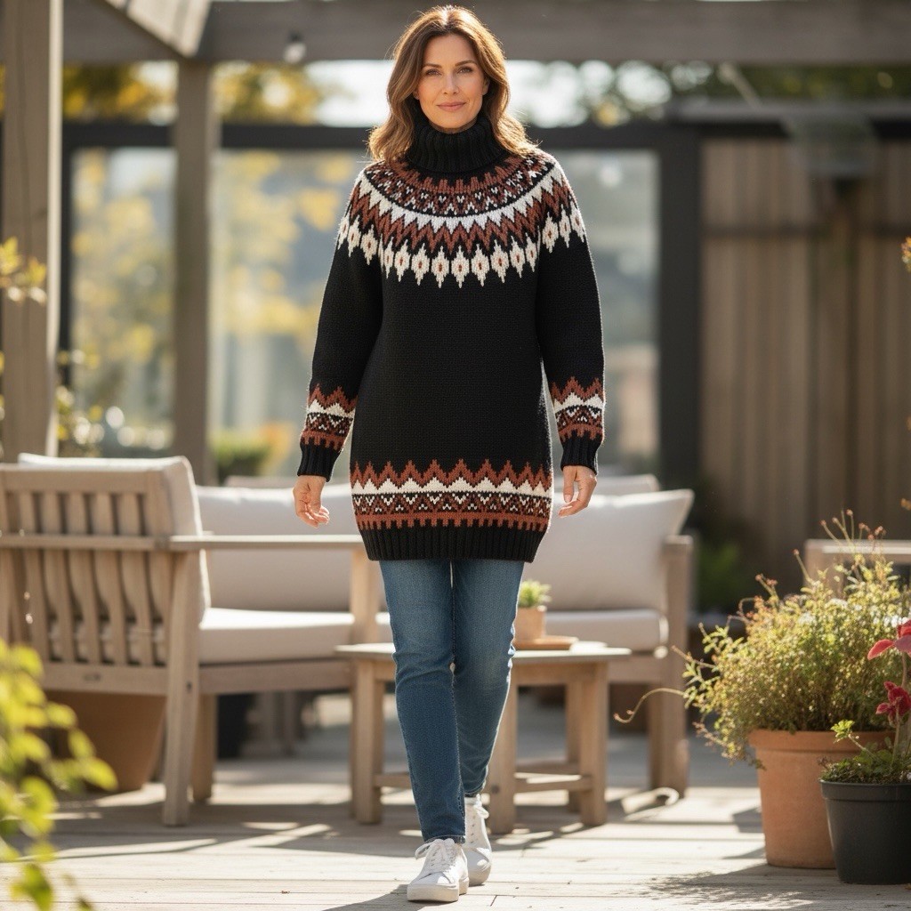 Forever 21 Contemporary Sweater Tunic Dress Women M Medium Fair Isle Turtleneck