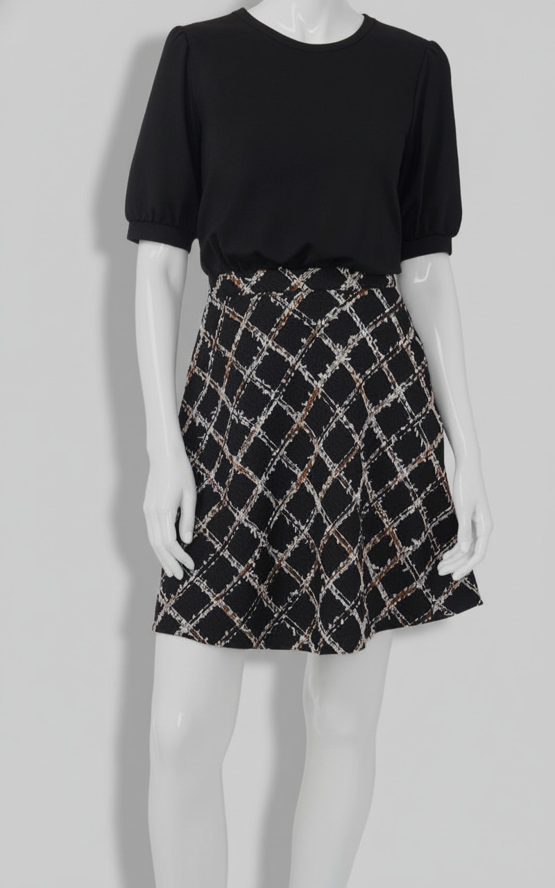 CeCe Women’s Black Puff-Sleeve Mixed-Media Tweed Mini Dress Size: 12