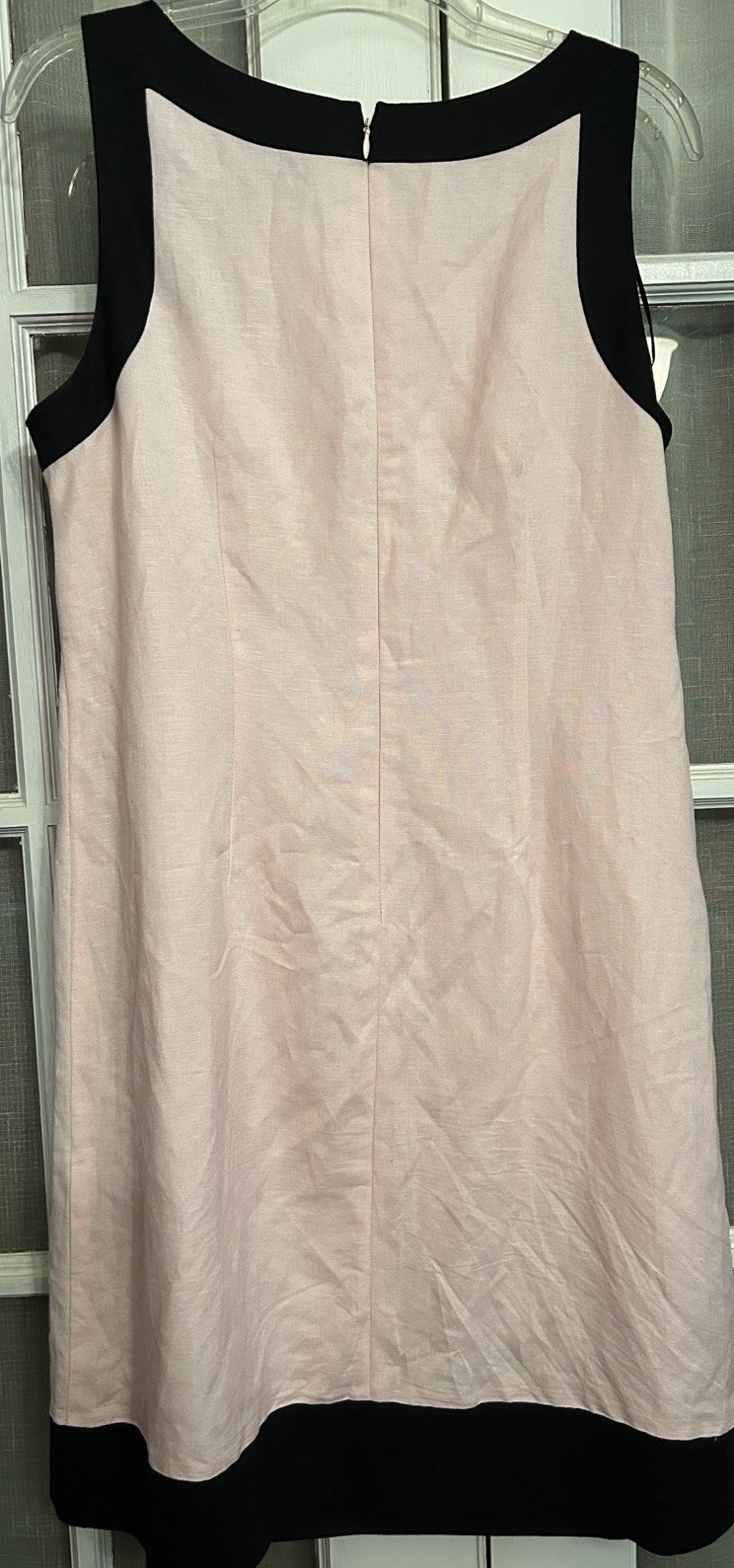 J Howard Pink W/ Black Embroidery Sequin Trim Shift Linen Sleeveless Dress SZ 14