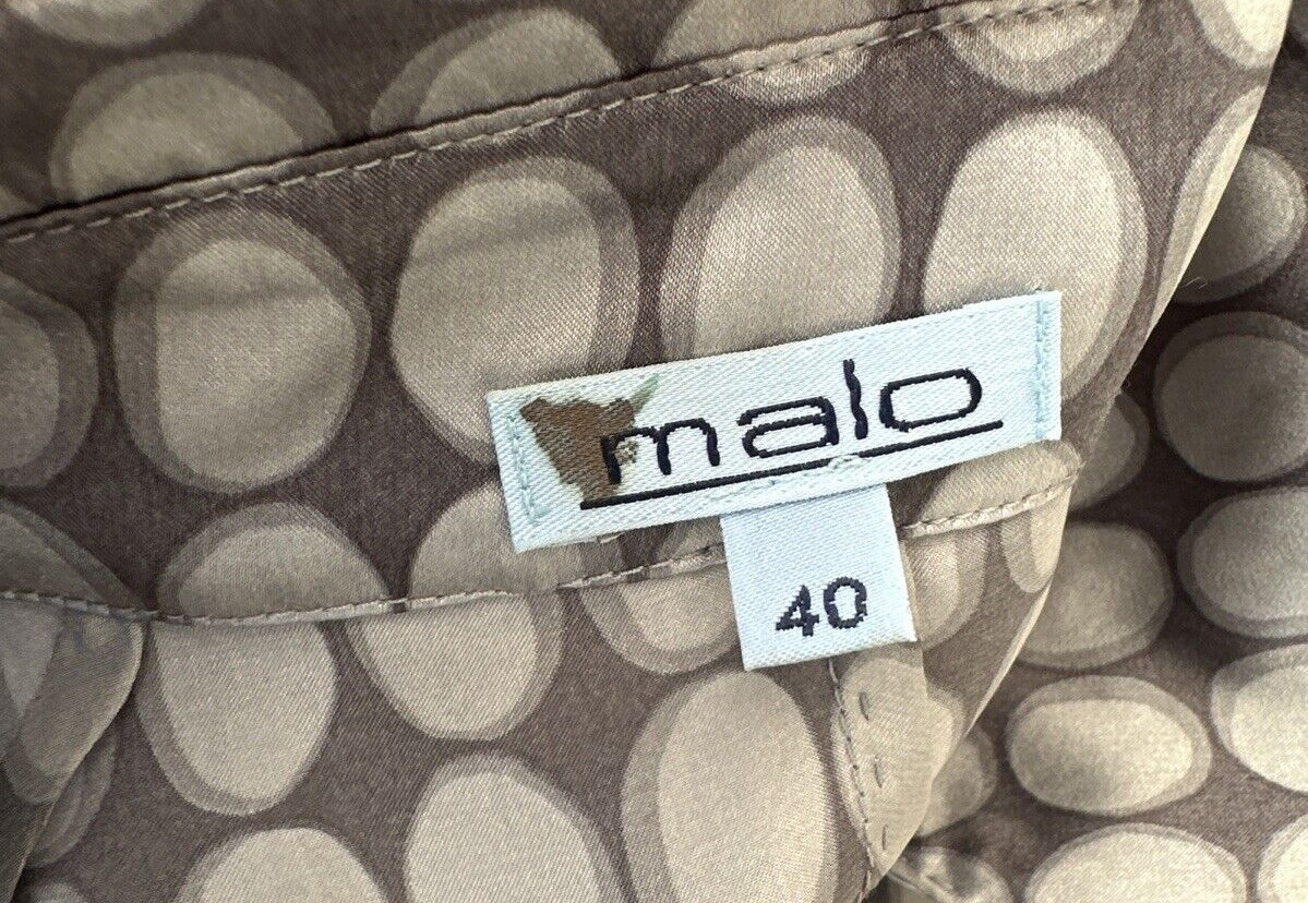 MALO GRAYS SILK PRINT BUTTON FRONT 3/4 SLEEVES CASUAL DRESS Sz 40 MADE IN ITALY
