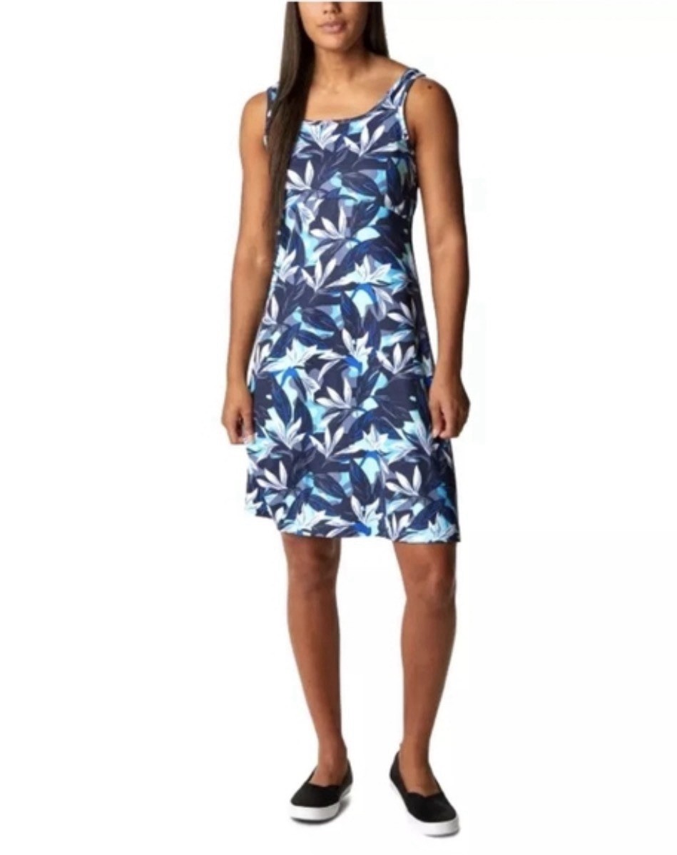 Columbia Freezer III Dress Women’s XL Navy Blue Tropical Floral Racerback PFG