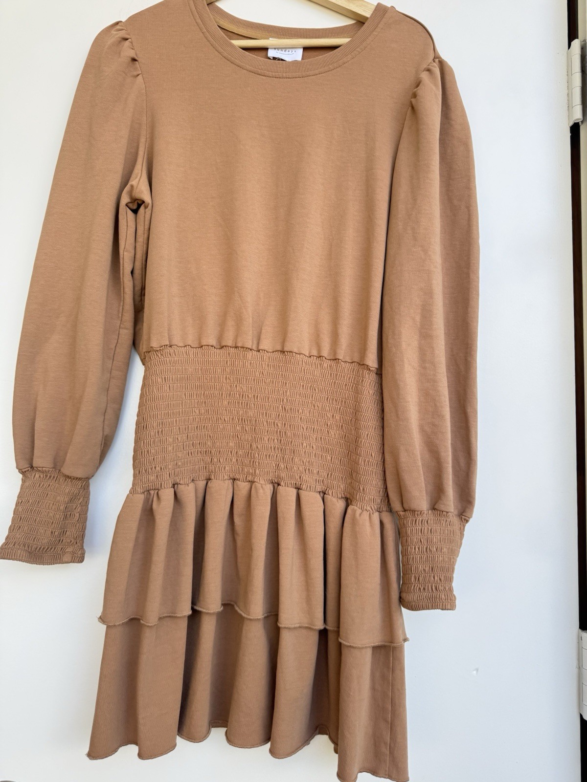 Sundays Honey for Anthropologie Smocked Ruffle Mini Dress Size L