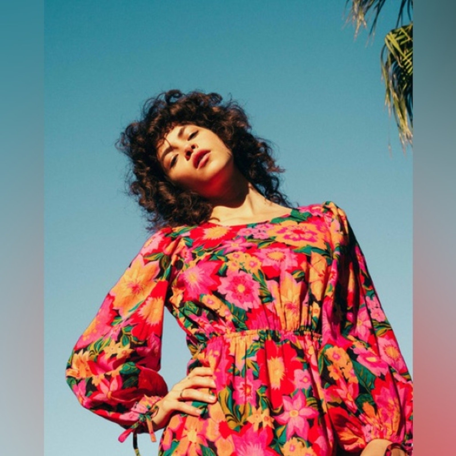 NWT Billabong Heaven Sent Floral Open Back Mini Dress Long Blouson Sleeve S $80