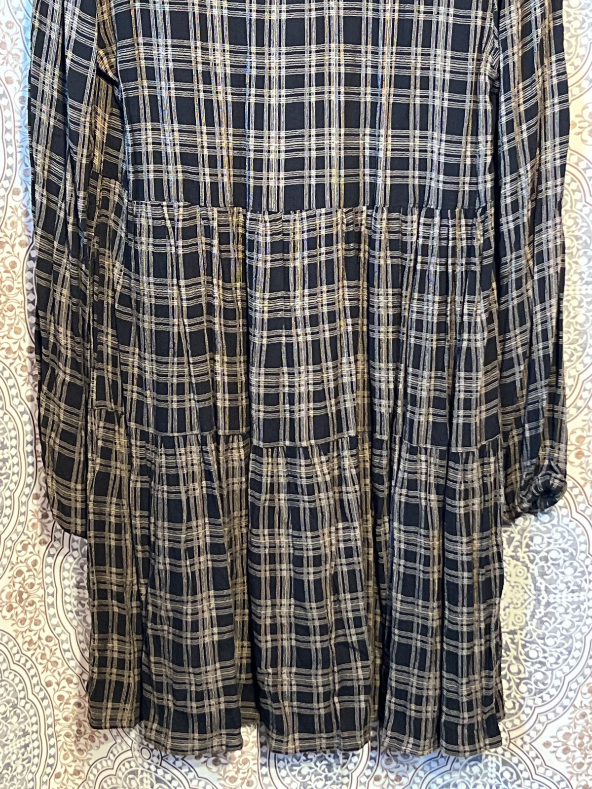 Urban Outfitters Women’s Medium Plaid Long Sleeve Tiered Button Down Dress