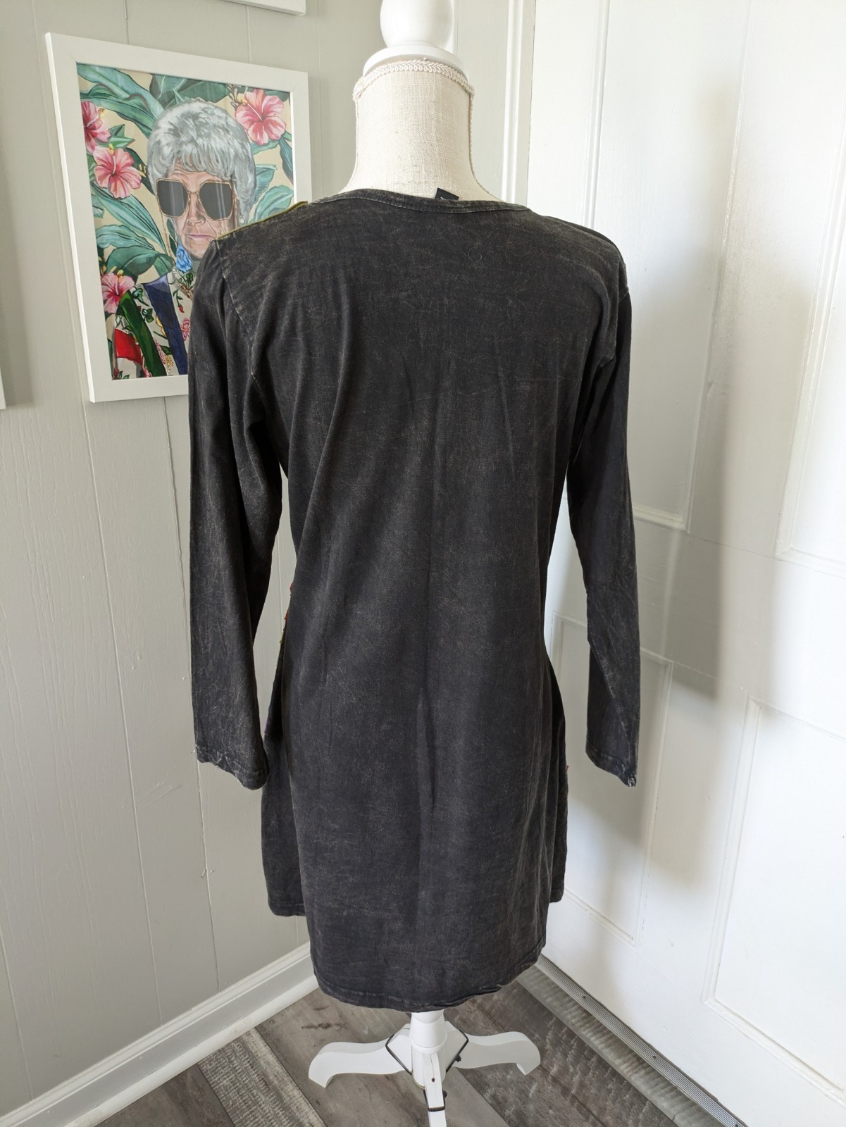 Nepal Cotton Patchwork Bird Boho Hippie Festival Tunic Dress Medium Long Sleeve