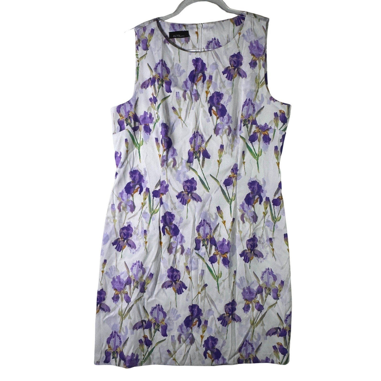 ALYX Petite Floral Sheath Dress Purple Iris Print Stretch Sleeveless 14P Spring