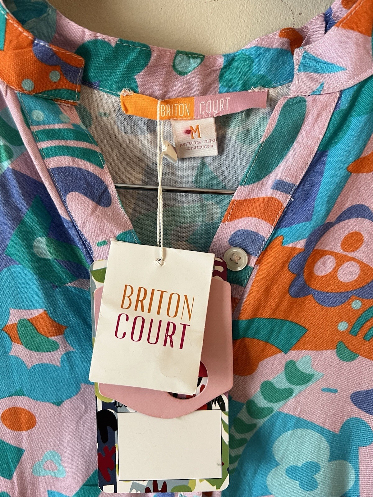 Briton Court NEW Pink Abstract Printed Button Front Mini Dress Size Medium