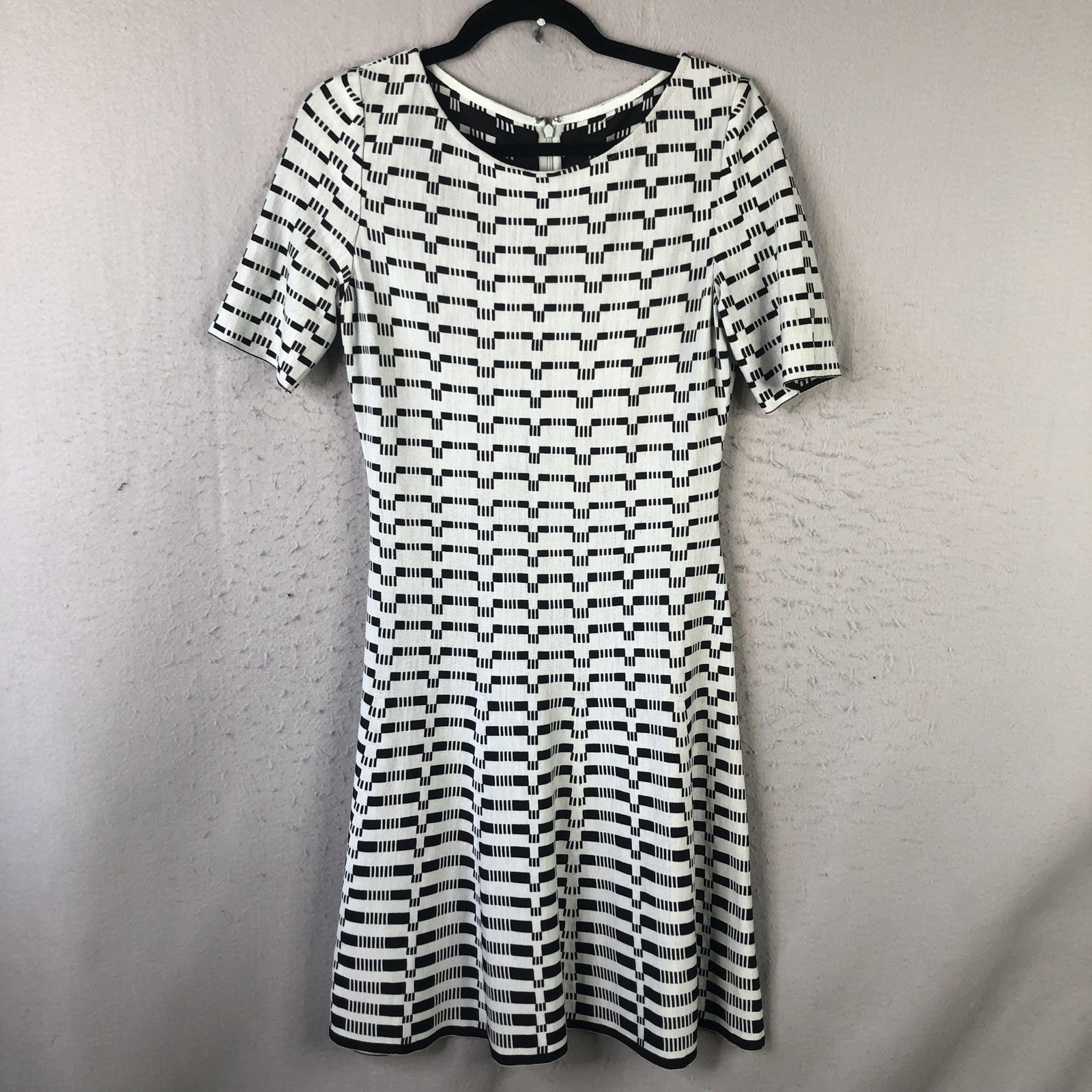 St. John Dress Womens 4 White Geometric Knit Fit Flare Half Sleeve Workwear