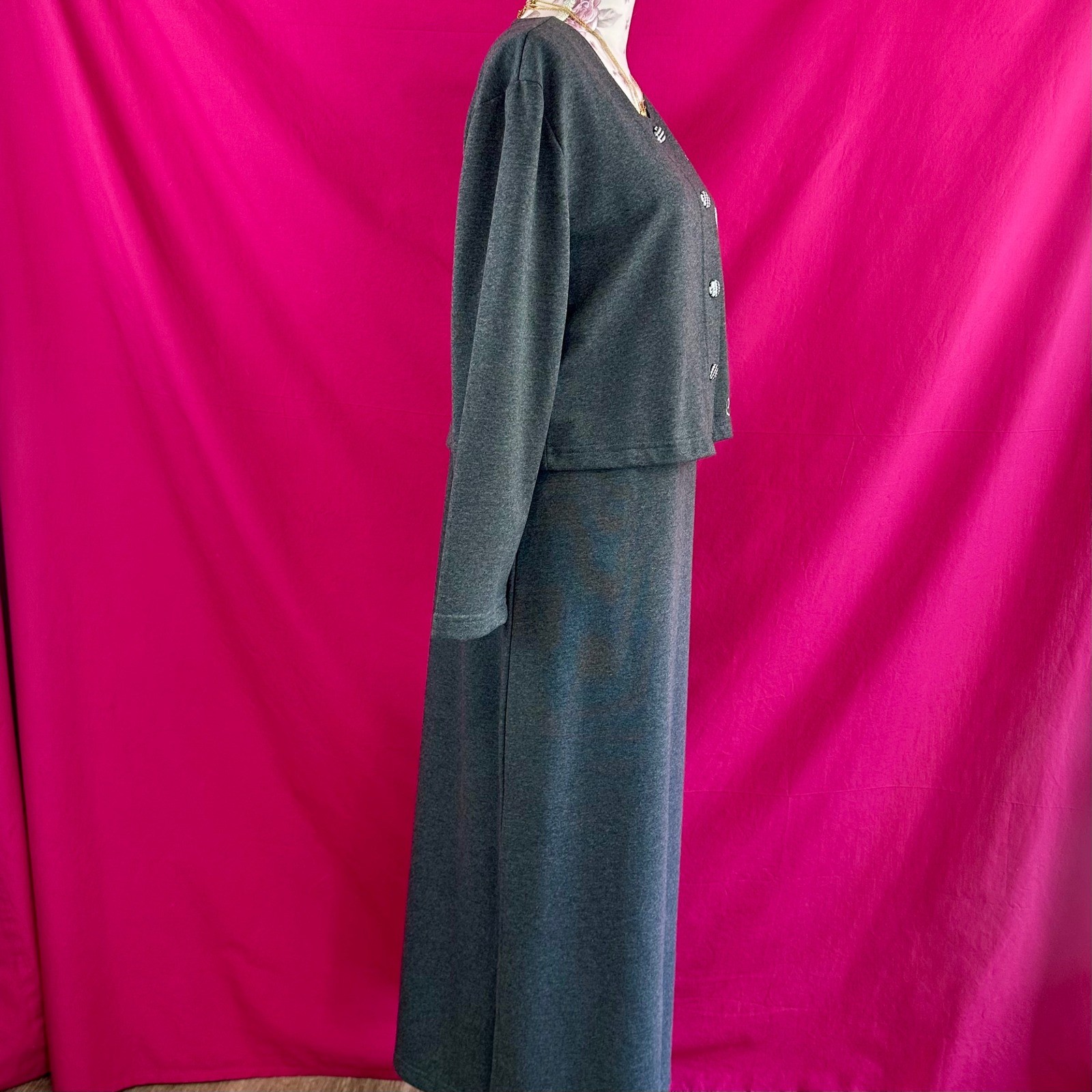 2 Piece Set Graphic Maxi Long Dress Cardigan Gray Fashion Artsy Novelty S Cite