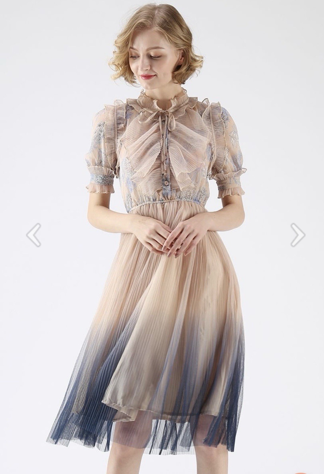 Chicwish Gradient Pleated Mesh Tulle Midi Dress Romantic Ruffle Size L NWT