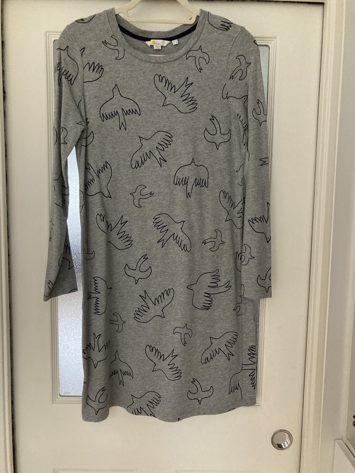Ladies BODEN Grey Marl Dove Bird Print Sweatshirt Dress UK10R