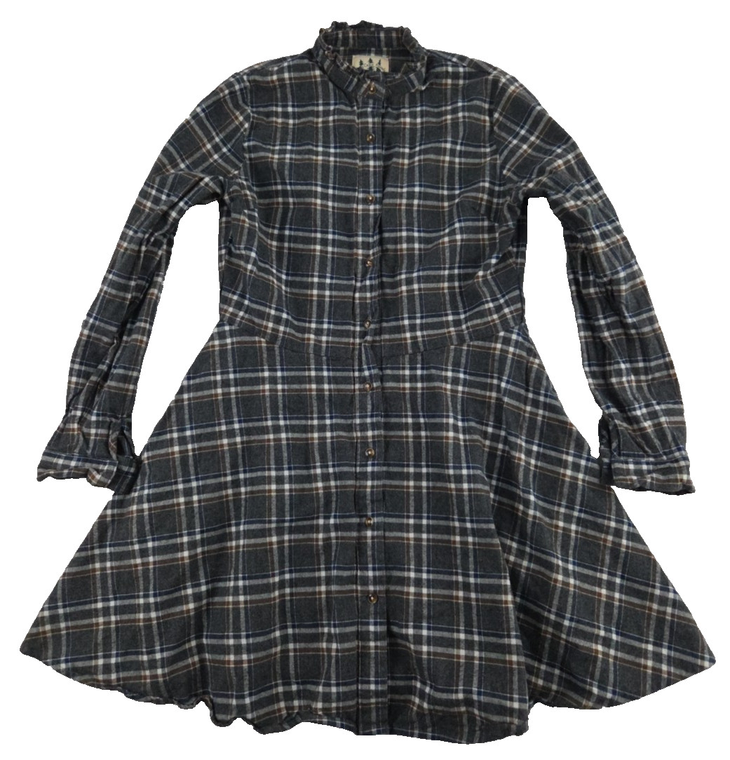 Cozy Cabin Flannels Kiel James Patrick Flannel Dress Grey Brown Plaid Medium