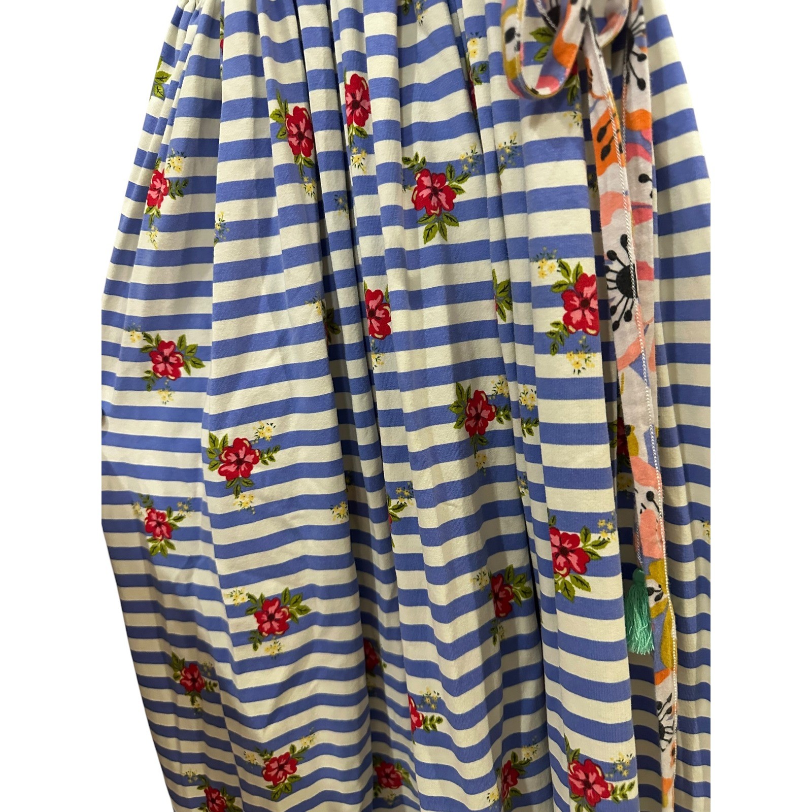 Matilda Jane Girls Blue White Striped Floral Maxi Size 12 Mixed Print Ruffle