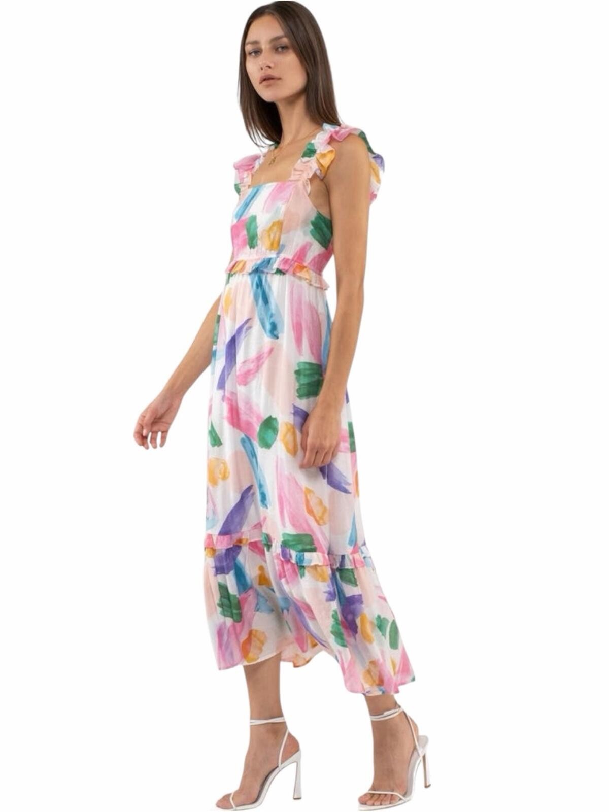 Blu Pepper Brush Stroke Ruffle Midi Sundress Size Small