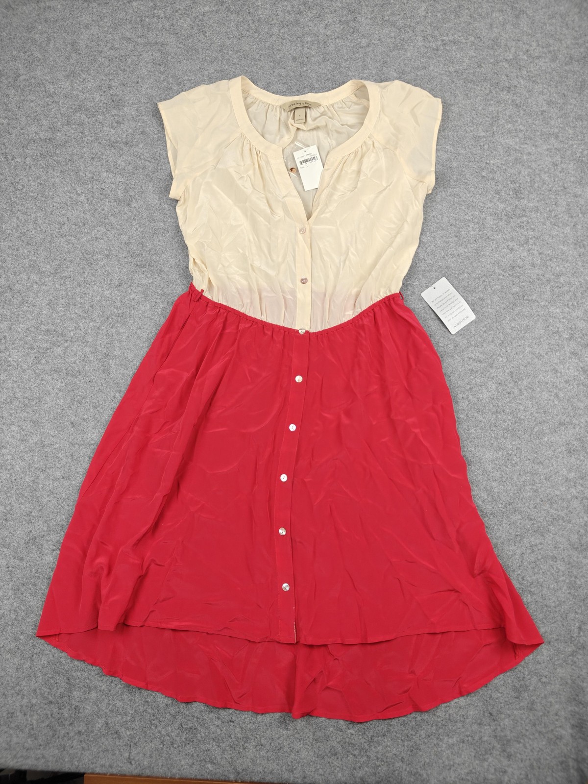 Presley Skye Shirt Dress Womens Large Silk Colorblock Hi-Low Cap Sleeve New
