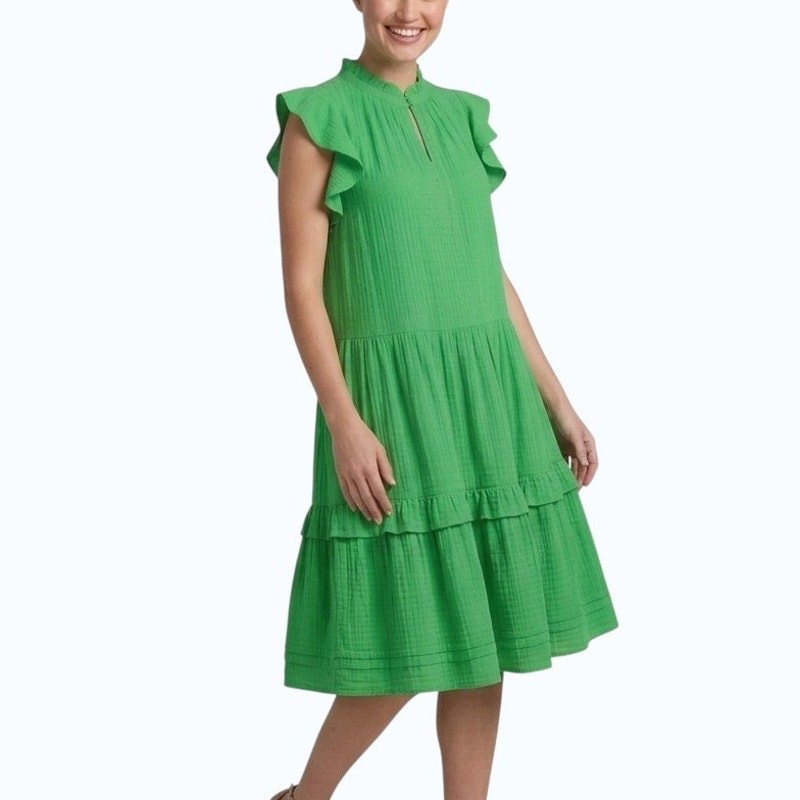 Caslon Frill Short Dress Green Tiered Flutter Sleeve Women Size Small NWOT