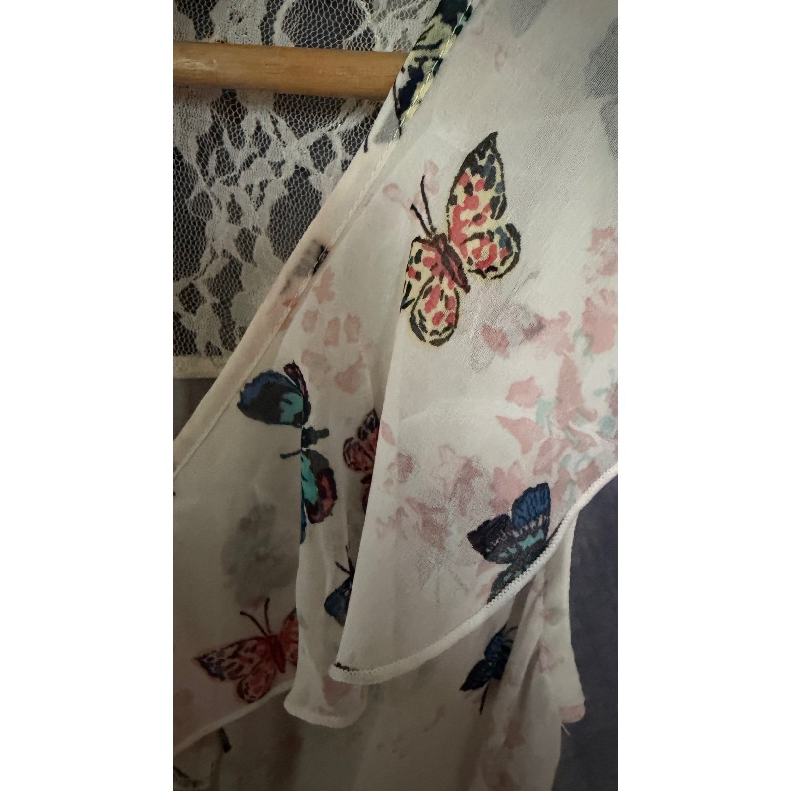 Disney Cinderella Butterfly Print Lace Back High Low Dress Womens Small Cream