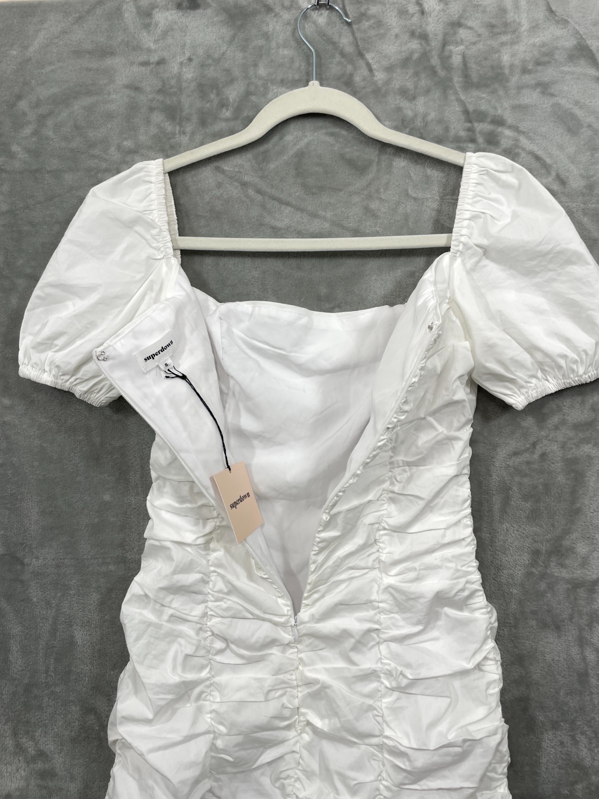 Revolve Superdown Size S White Rumor Ruched Puff Sleeves Mini Dress Cotton NWT
