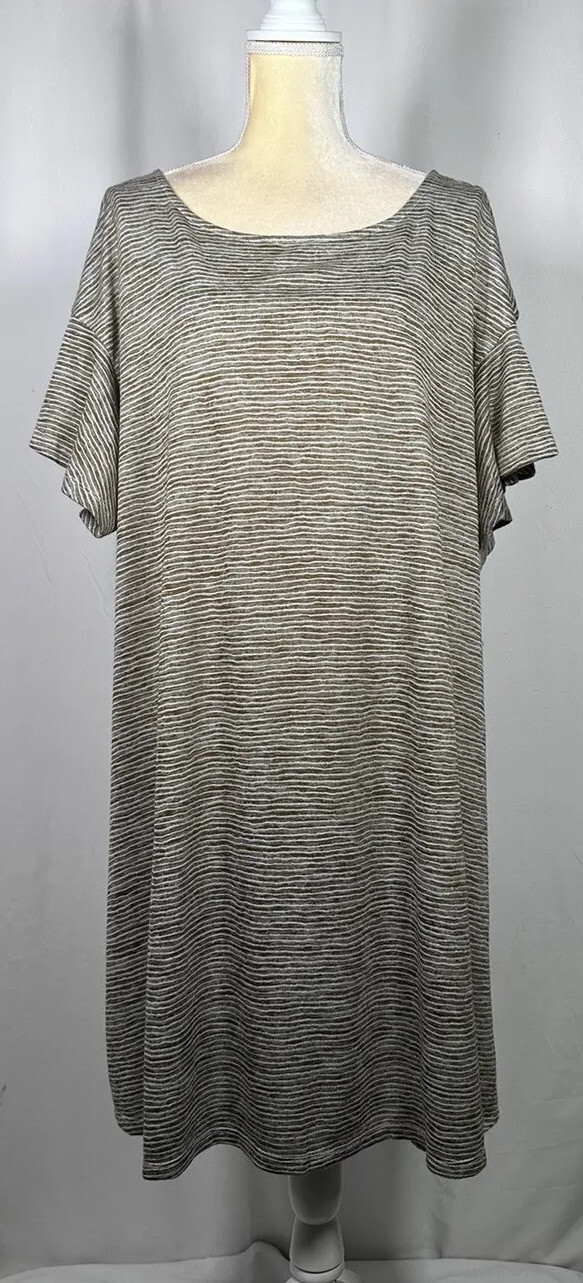 Ruby Rd Dress Slip On Shift Tunic Women 2X Short Sleeve Lounge Stretch Beige