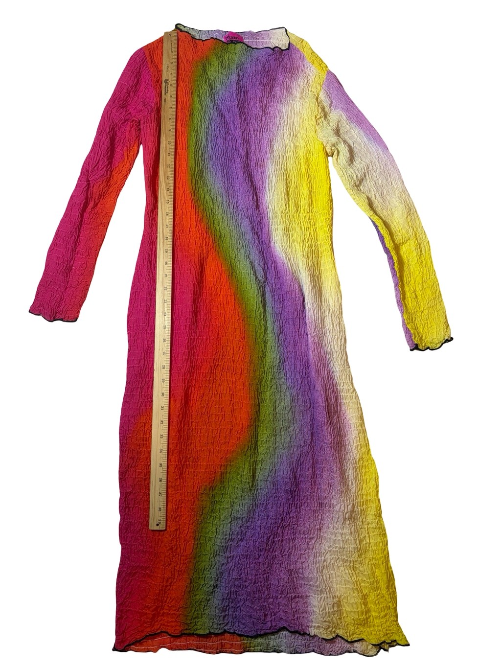 Tyler McGillivary Lucia Rainbow Gradient Ruched Silk Midi Dress M