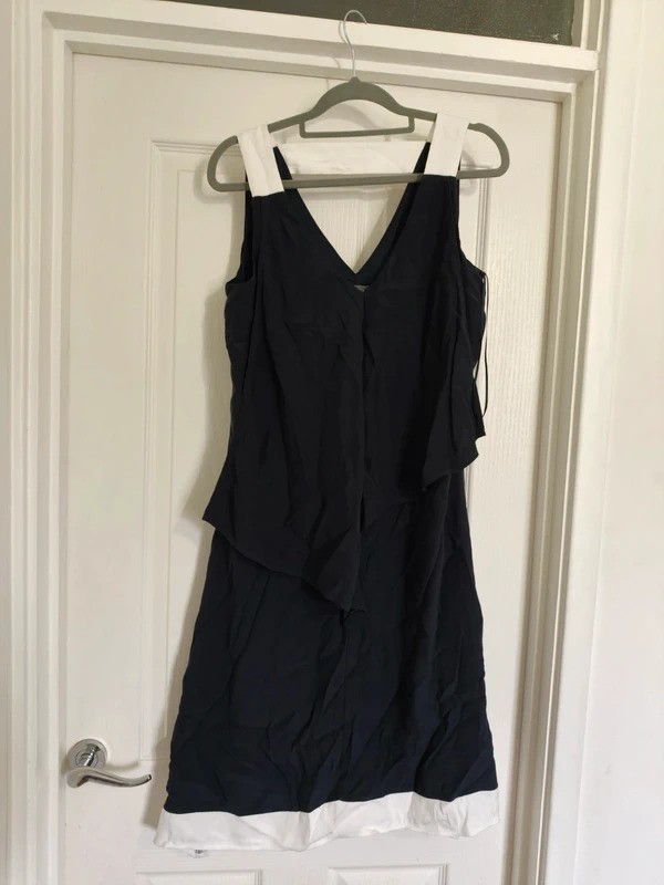 Mint Velvet Navy & White Layered Midi Dress UK 8 Smart Occasion Summer