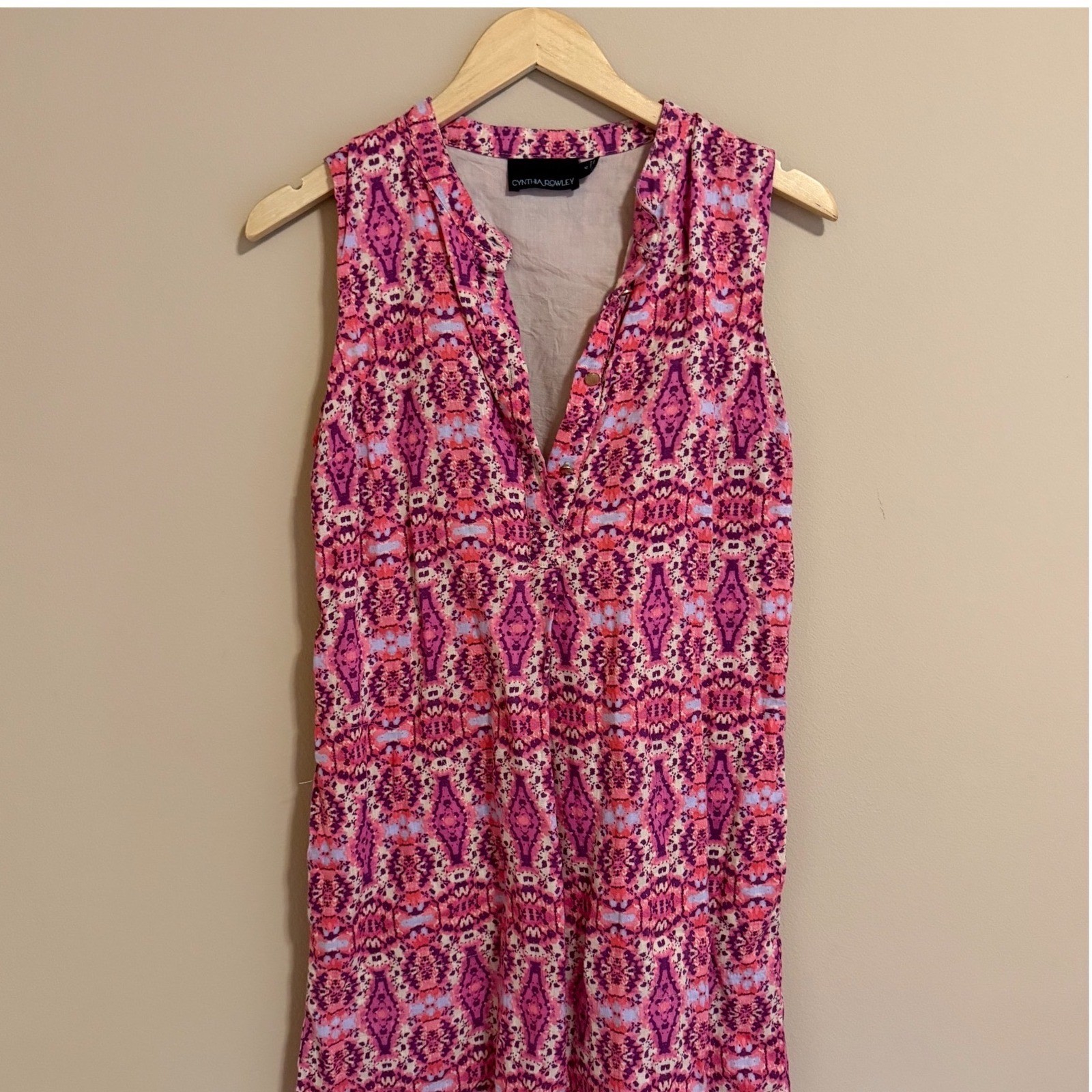 Cynthia Rowley Pink Purple Ikat Print Sleeveless Tie Back Shift Mini Dress 4