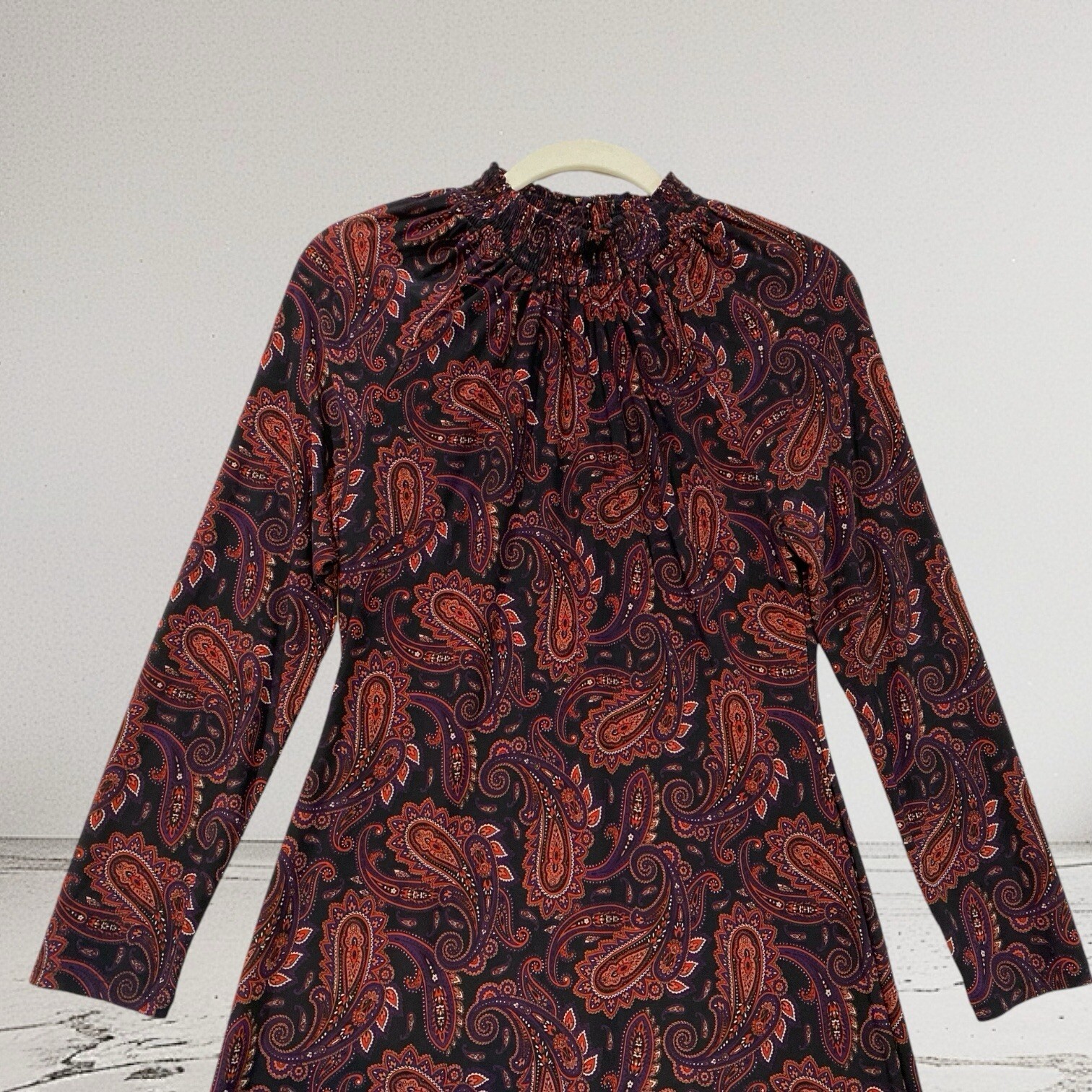 Tommy Hilfiger Paisley Smocked Mock Neck Dress Size 4 Elegant Summer Chic $129