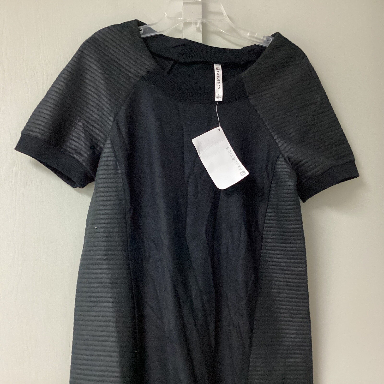 Fabletics Brenna Black Quilted Sweater Dress Size Large Short Sleeve Fleece New