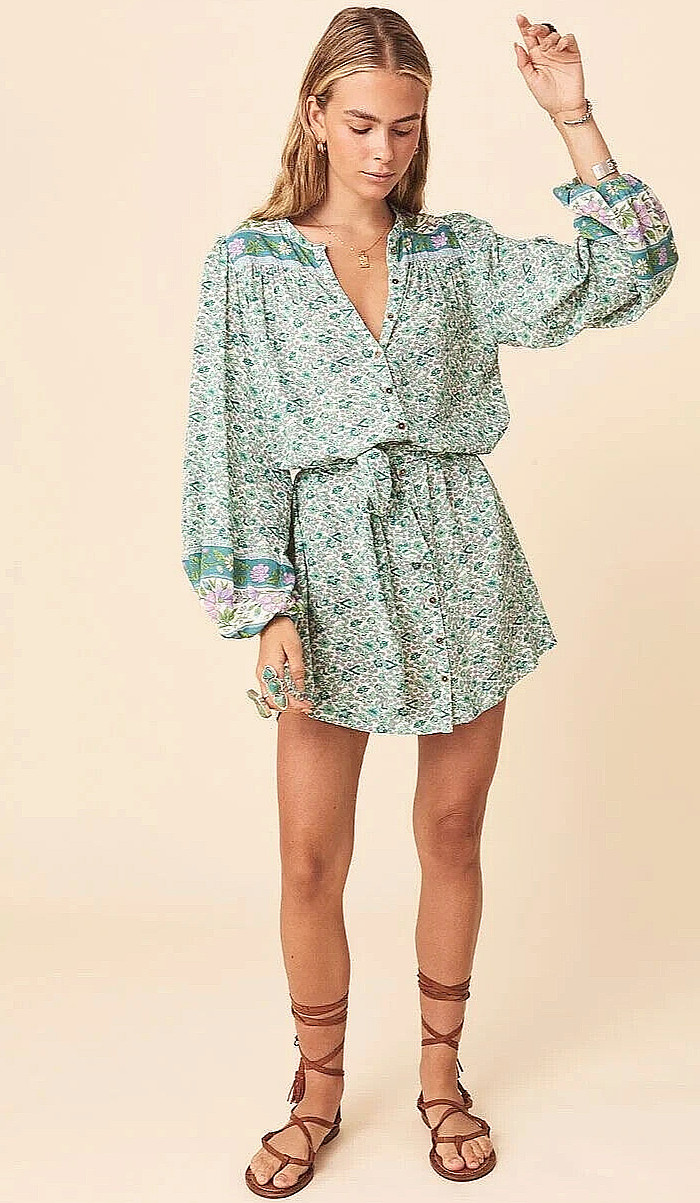 Spell & The Gypsy ~ Sienna Tunic Jade Mini Dress + Waist Tie XXL 14 16 18