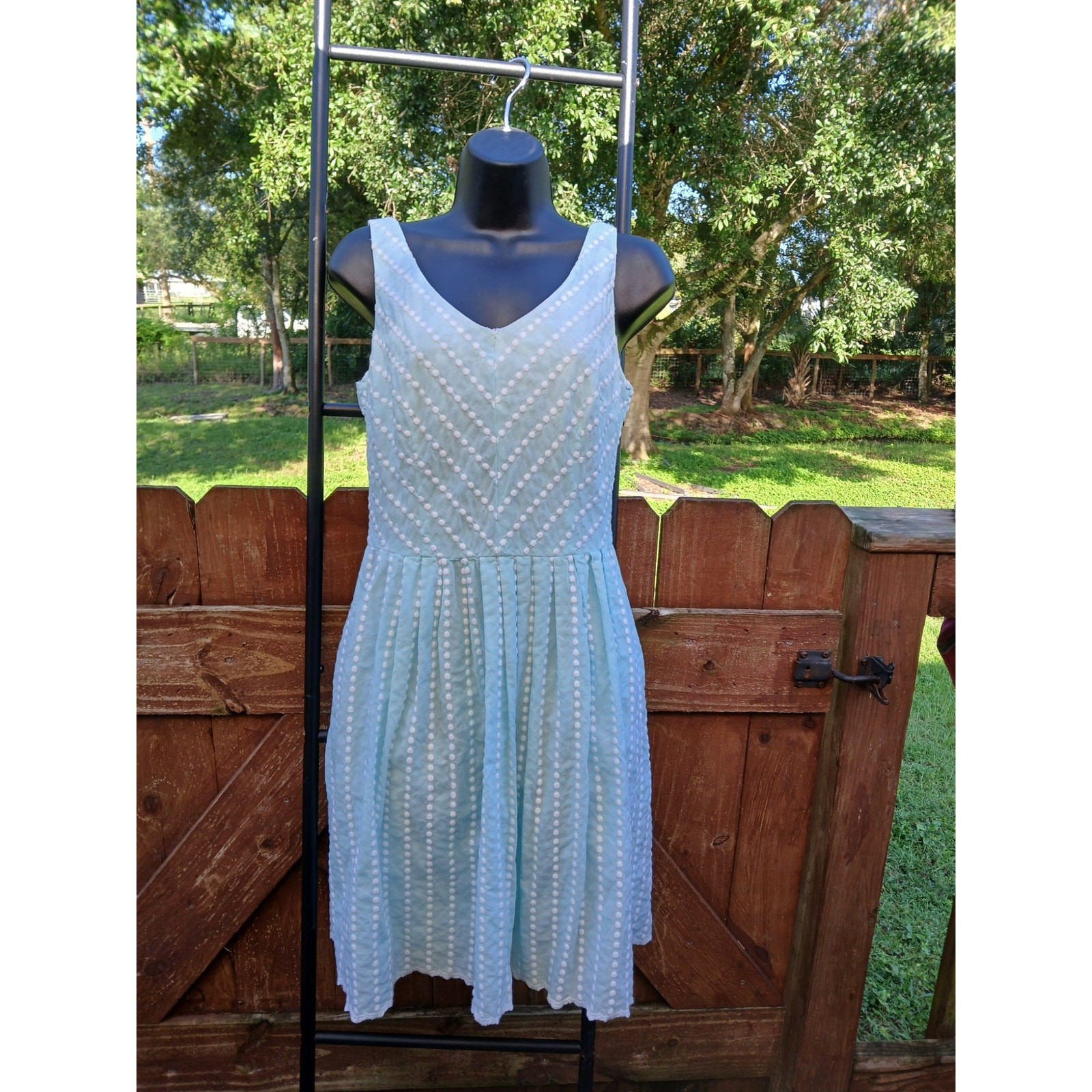 ANTONIO MELANI /Casual Dress /Size 6 /Turquoise /White Dots ined 100 % Cotton
