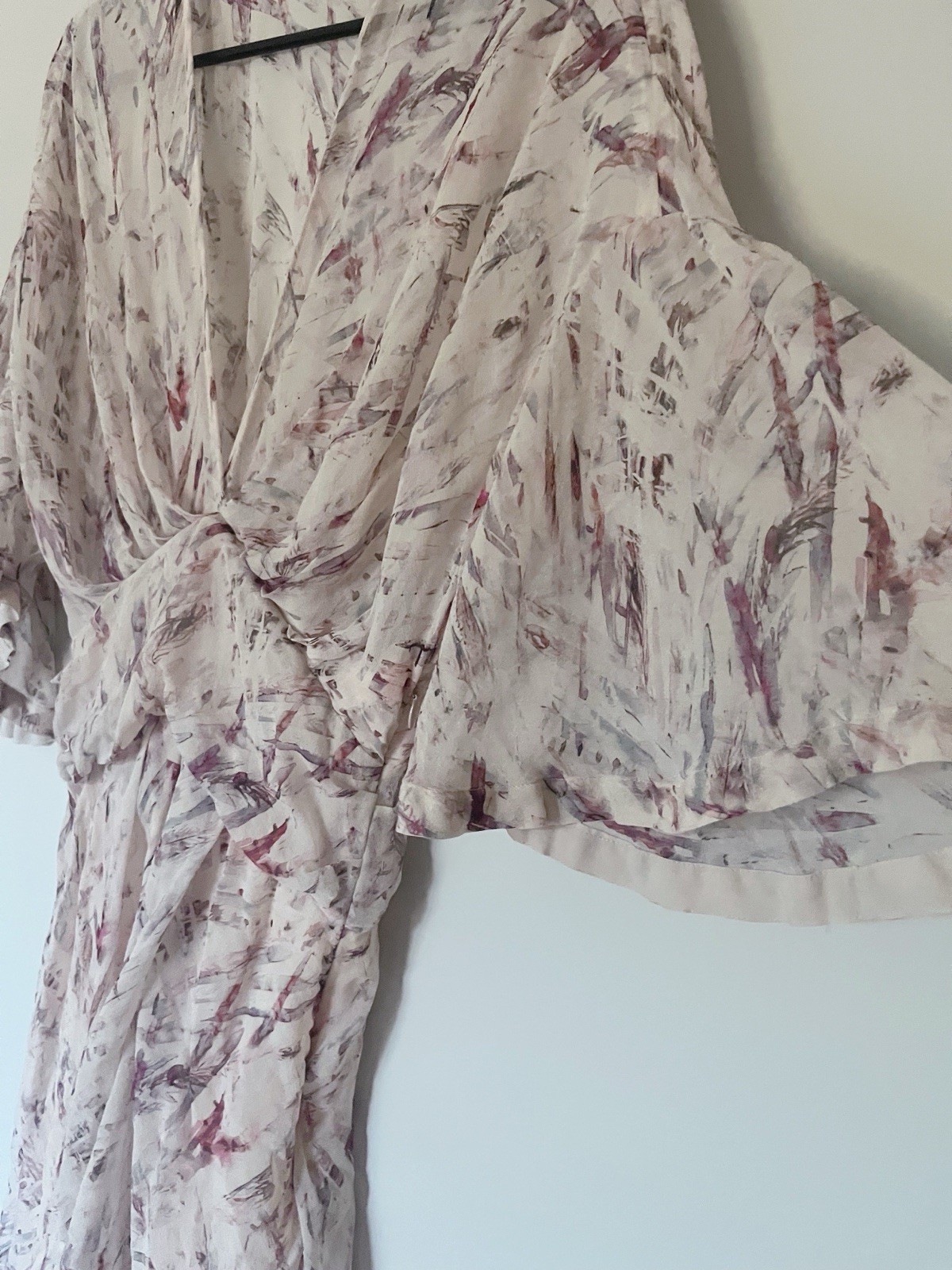 $500 IRO Pommie Silk Pink Flutter Sleeve V-Neck Draped EU 36 Chic Mini