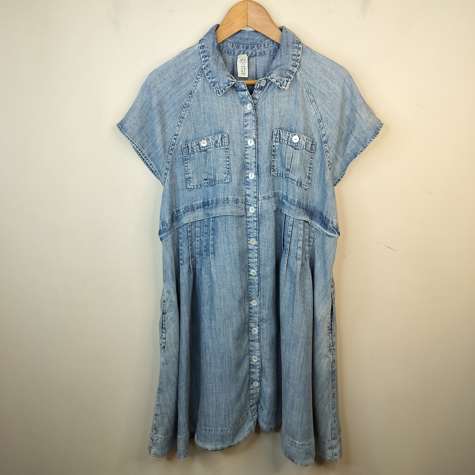 Uncle Frank Denim Chambray Shirt Dress Womens Small Pleated Fit Flare Pockets