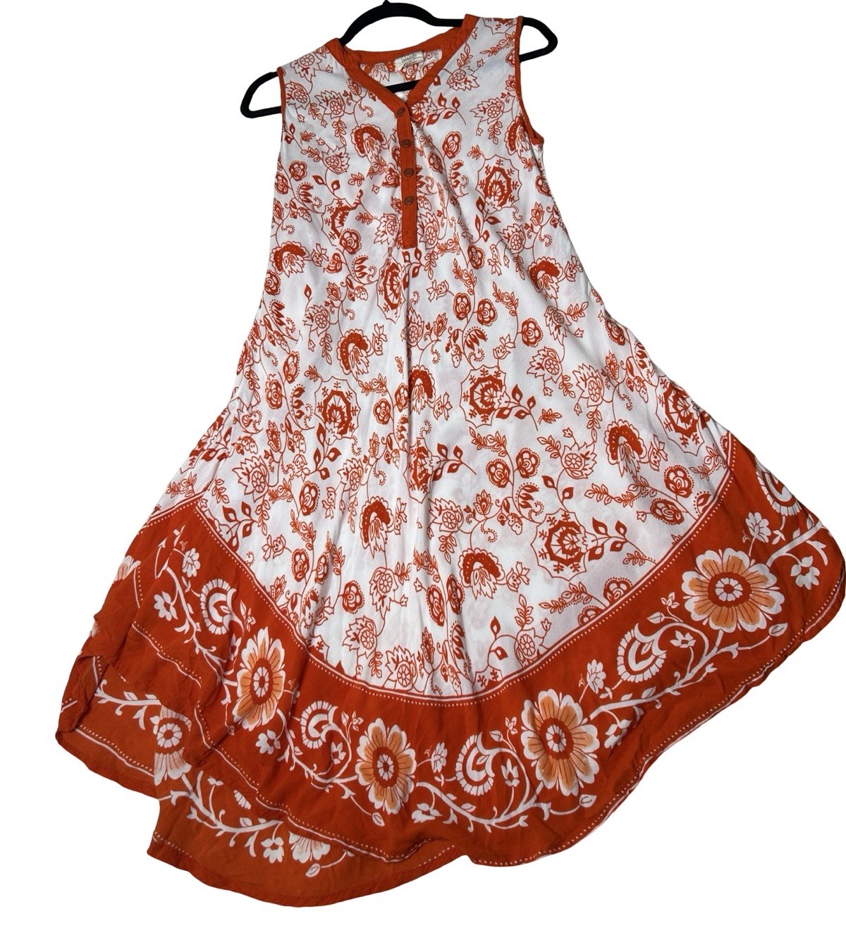 Seven Islands Boho Flowy Resort Dress Size Small Orange White V-neck Sleeveless