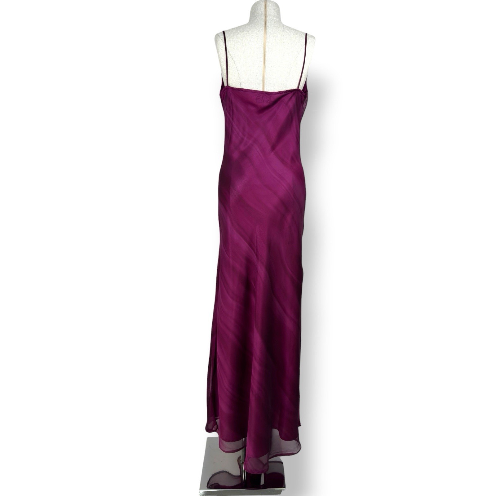 Plum Chiffon Cowl Neck Slip Maxi Evening Dress Bias Cut Bridesmaid Gown Y2K