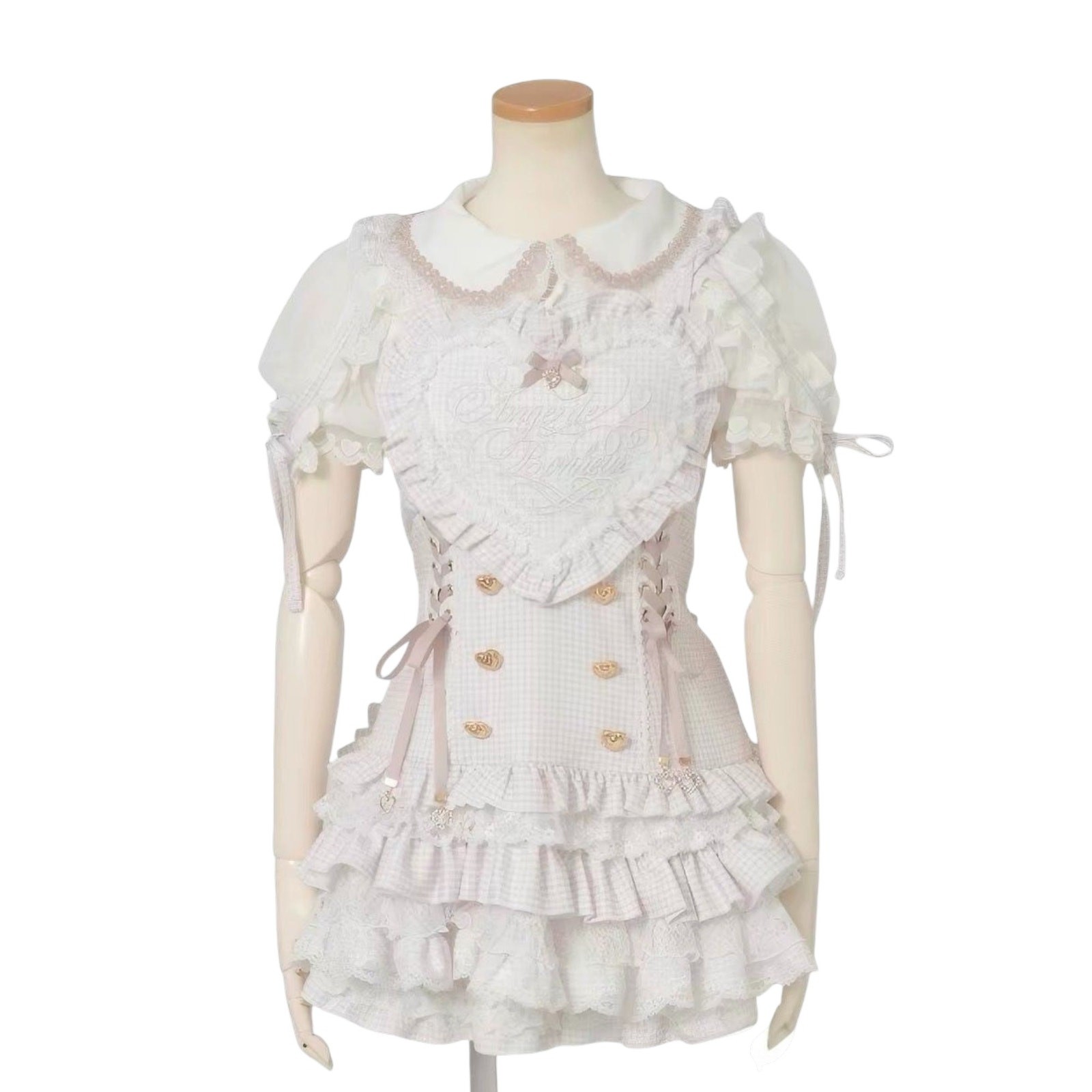 Liz Lisa pink gingham heart apron jumper-skirt set-up