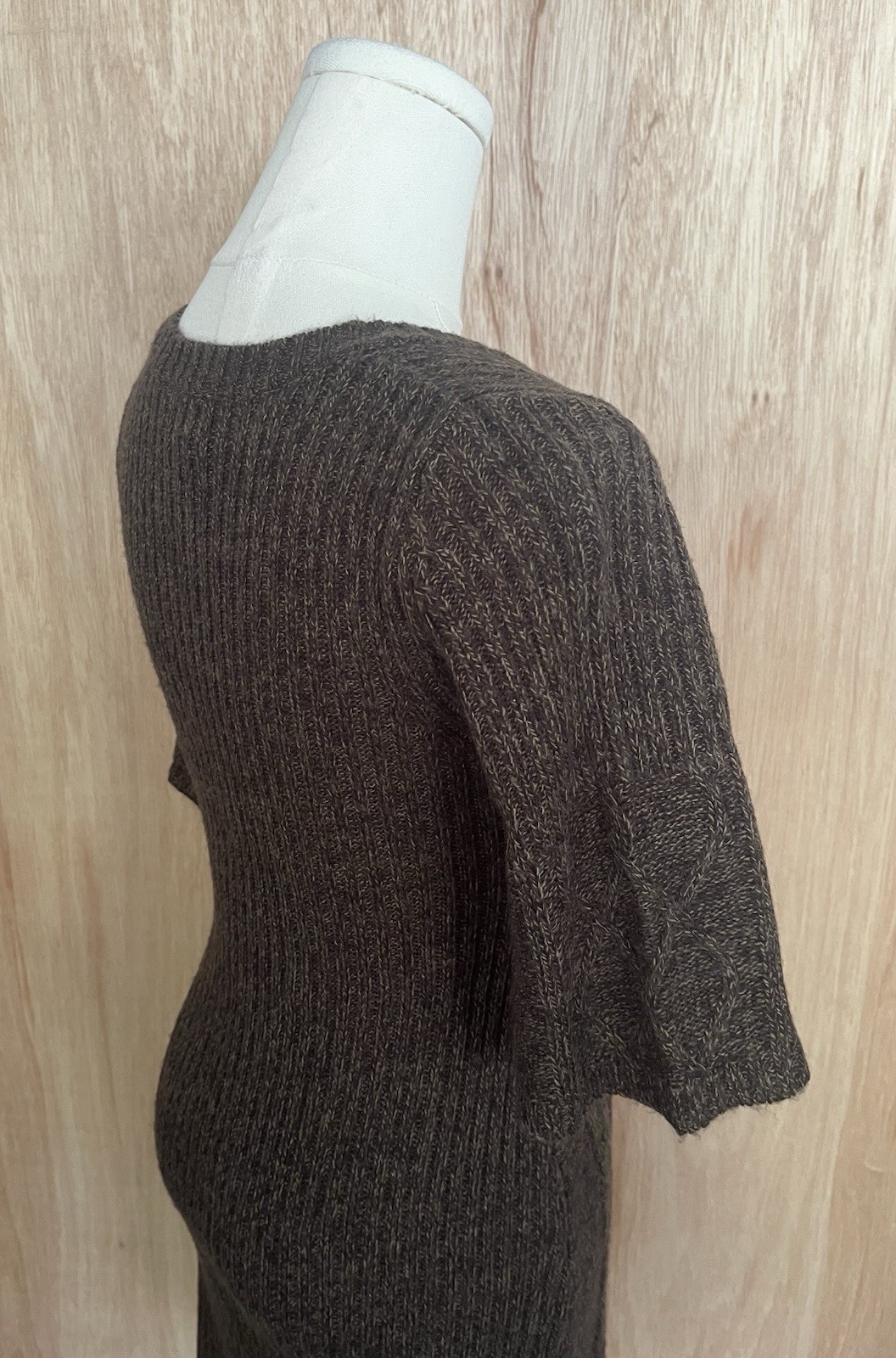 Pink Republic Brown Knit Sweater Bodycon Dress Bell Sleeve Rib Cable Size S Y2K