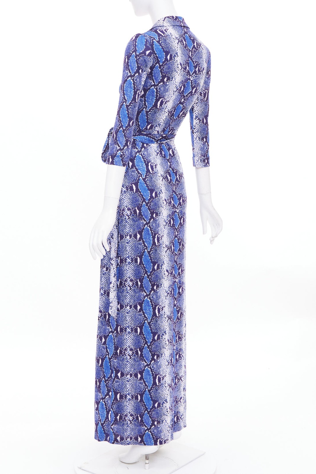 DIANE VON FURSTENBERG Abigail blue python snake print silk jersey dress US2 S