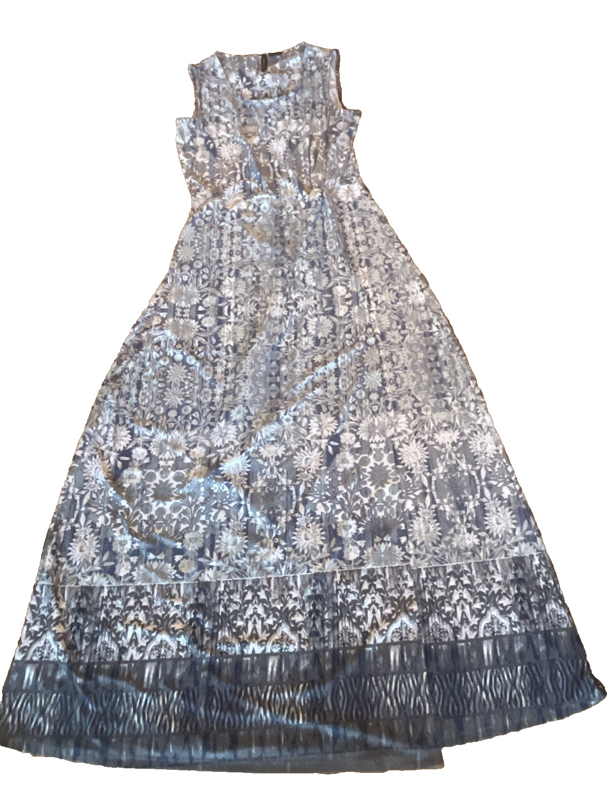 New Directions Smooth Knit Medium Blue Sage Green Floral Print Maxi Dress