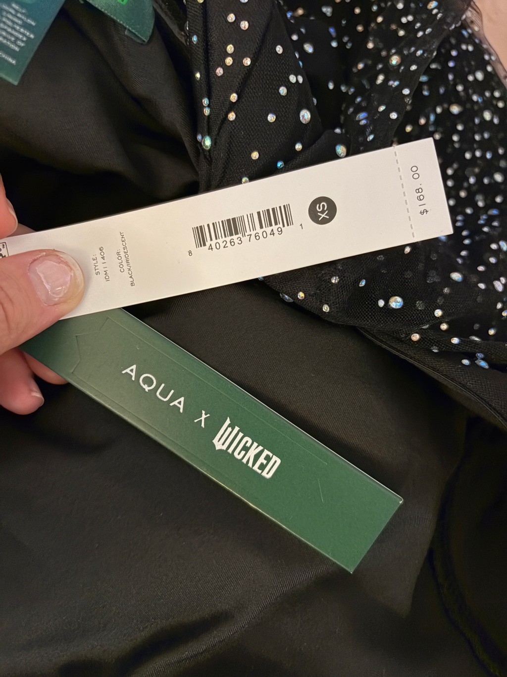 NWT AQUA x Wicked Black Rhinestone Mesh Open Back Gown XS